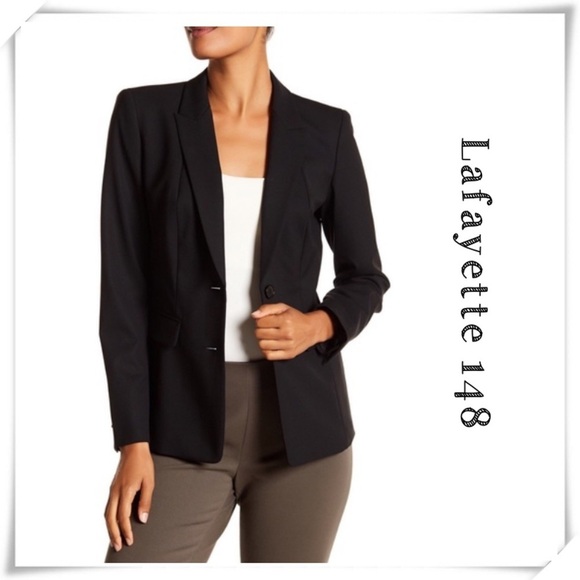 LAFAYETTE 148 New York Virgin Wool Blend Stretch Single Blazer in Black Size 10 - Picture 1 of 8